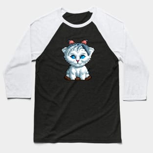 A cat with bright blue eyes and a red nose. Baseball T-Shirt